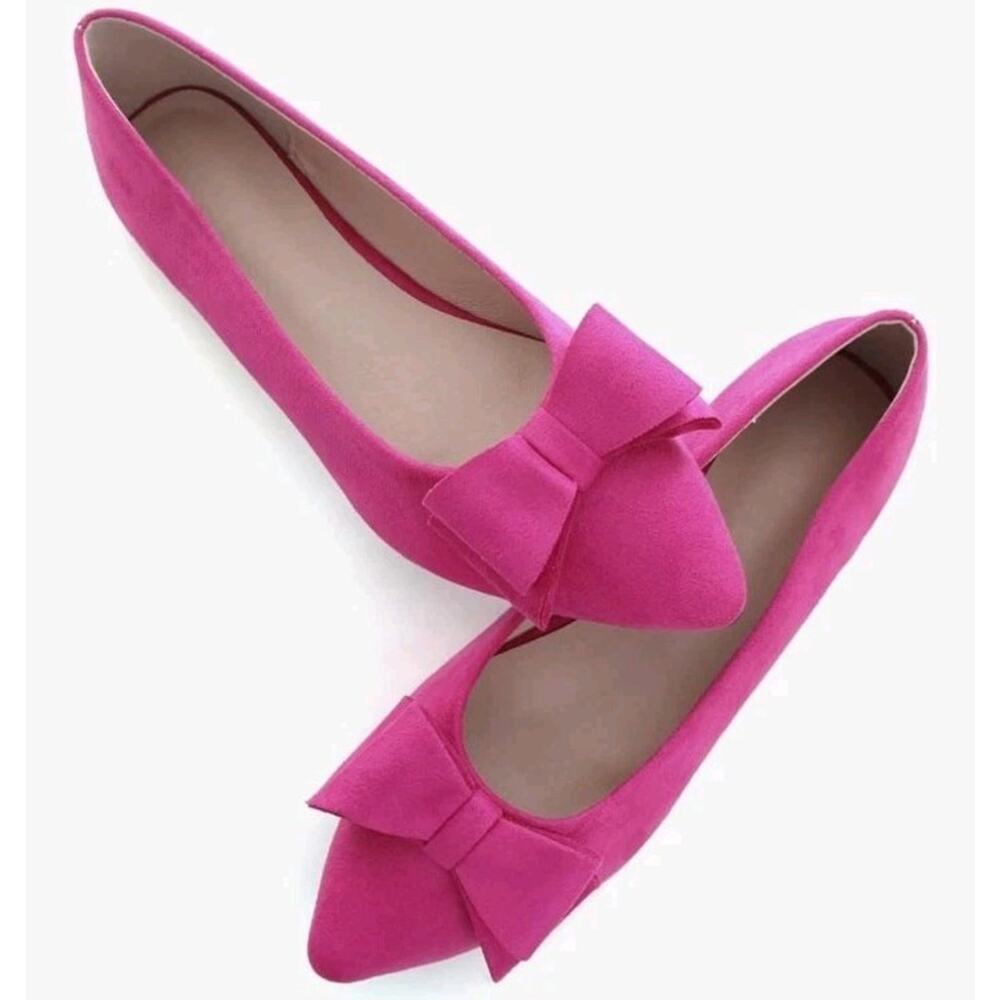 Sailing Lu Women Sz44 Flats Pink Bow Pointed Toe Slip On Shoes Drag Ballet Strip - Picture 2 of 13